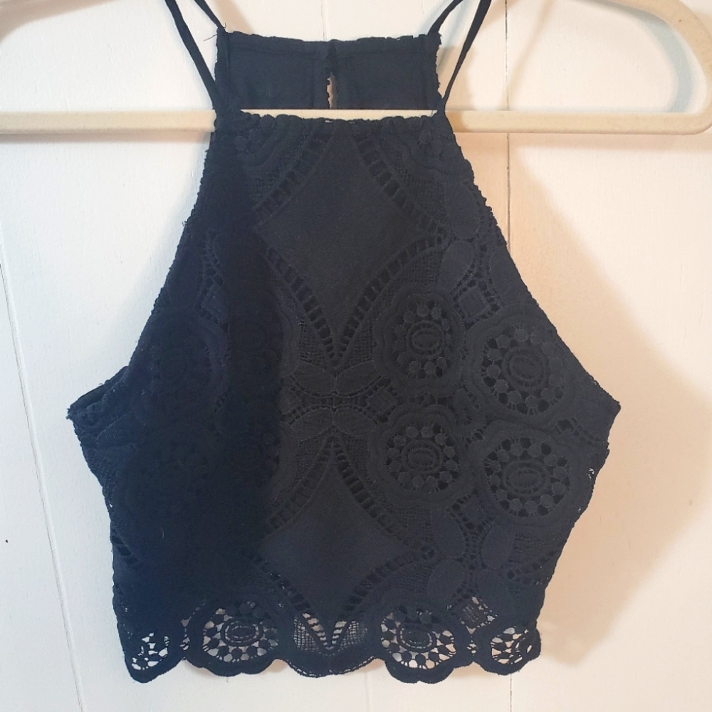 Abercrombie & Fitch Black Crop Lace Tank